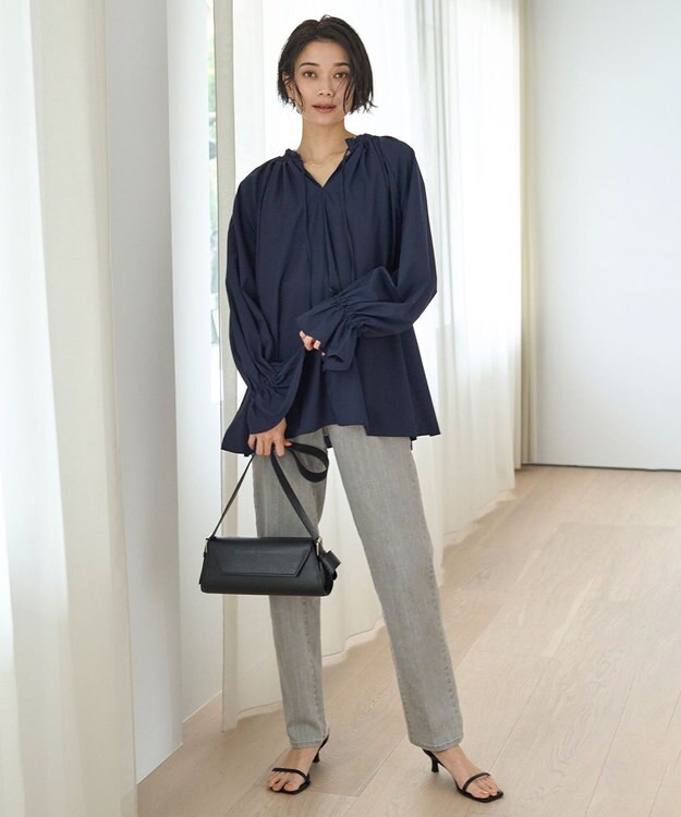 UNFILO 2WAYギャザーブラウス [WEB限定]ネイビー