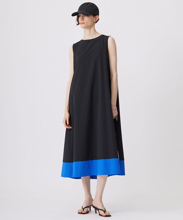 ICB L 【洗える】RENUソフトタイプライター ノースリーブワンピース ブラック×ブルー系