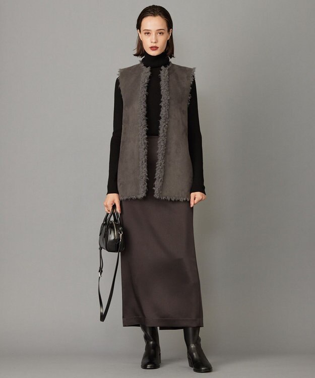 ICB 【リバーシブル着用可能】フェイクムートン ジレ チャコール系