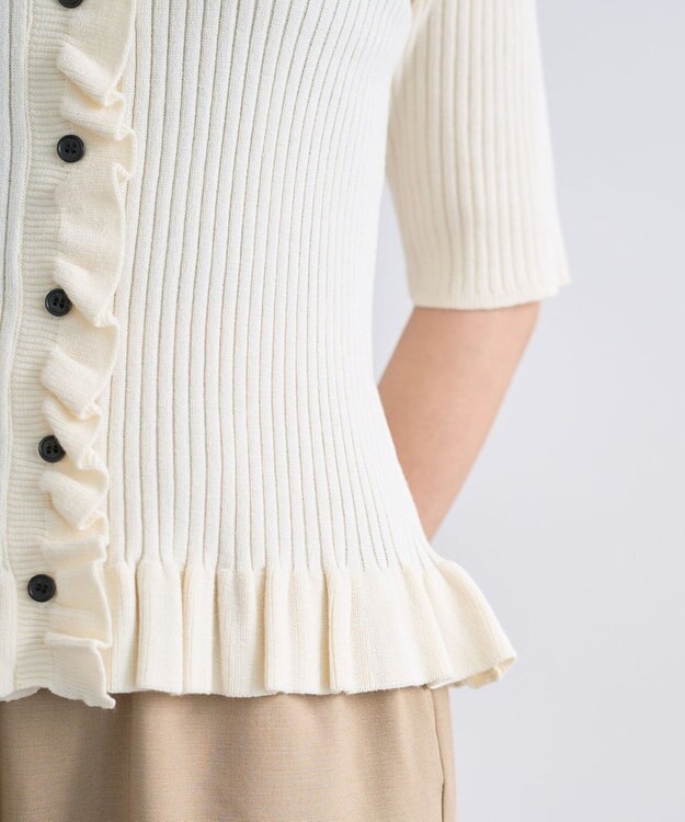 Green Parks フリルニットカーディガン Off White