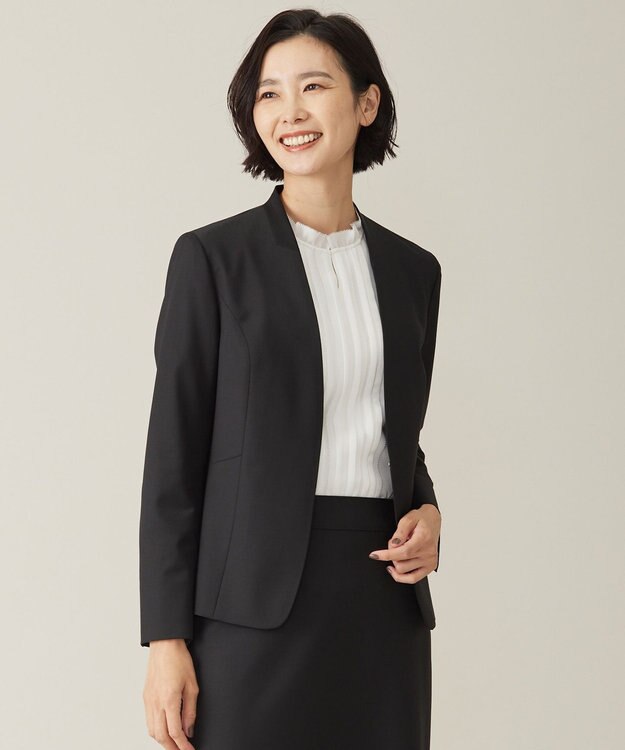 J.PRESS LADIES S 【セットアップ対応】BAHARIYE SOLID ノーカラー ジャケット ブラック系