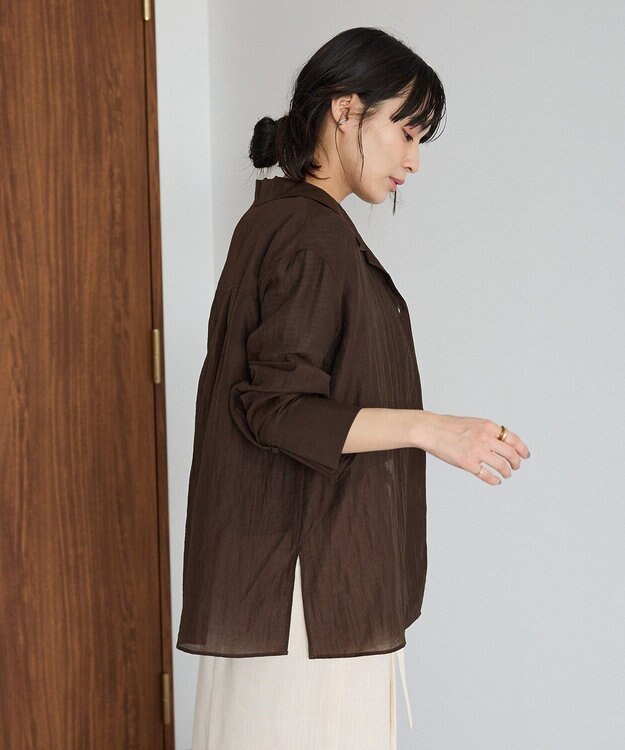 CRAFT STANDARD BOUTIQUE シアーオープンカラーシャツ Brown