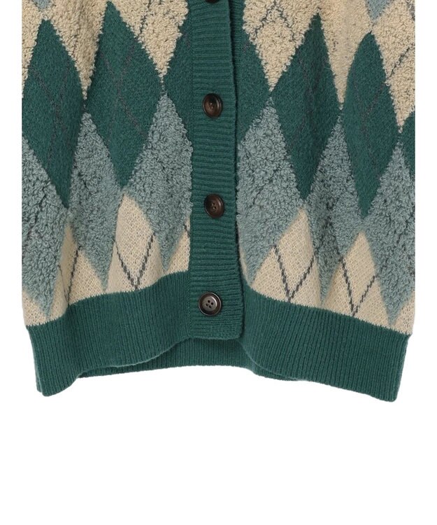 earth music&ecology ループ編みアーガイルカーディガン Green