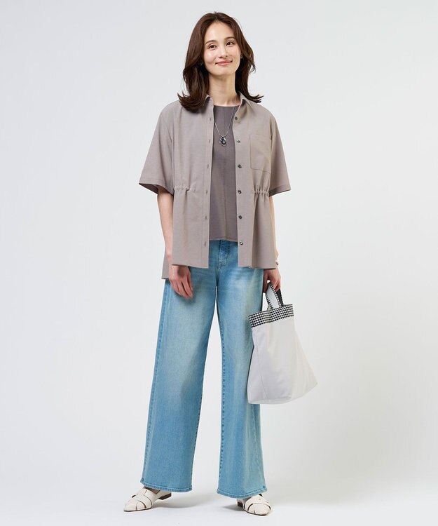 J.PRESS LADIES 【洗える】BASIC STRETCH DENIM ワイド ストレート デニム ブリーチ系