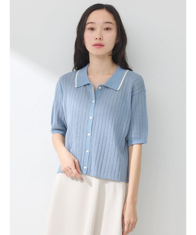 earth music&ecology ラインポロニットカーディガン Sax