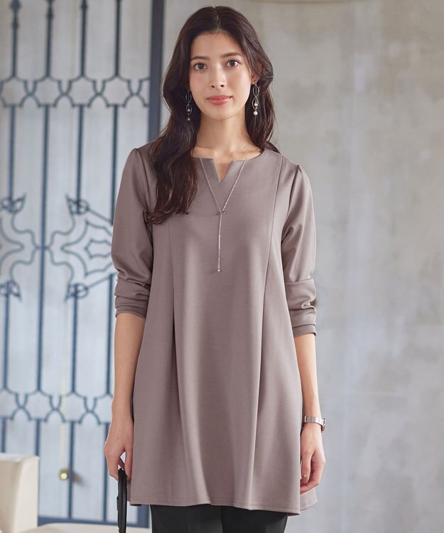 Tiaclasse 【洗える】キーネックバックツイストポンチチュニックブラウス ピンクモカ