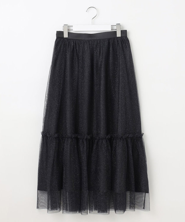 Feroux 【洗える】ラメチュール スカート ブラック系