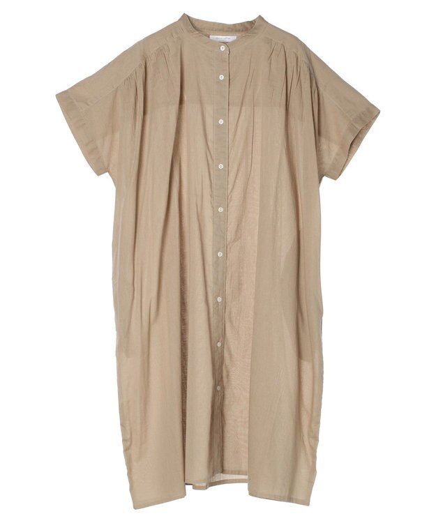 Green Parks インド綿　パイピングバンドカラーシャツチュニック Beige