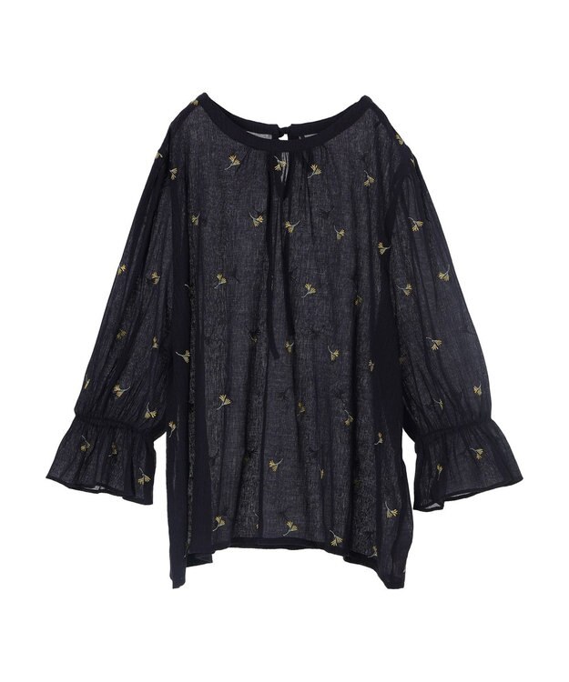 Green Parks シアー刺繍ブラウス Dark Navy