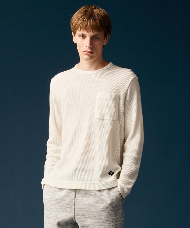 JOSEPH ABBOUD MOUNTAIN 【日本製/ソフト】ソフトウォームワッフル 長袖Tシャツ ホワイト系