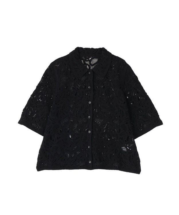 Green Parks 衿付きクロシェ風カーディガン Black