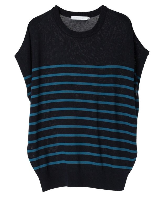 AMERICAN HOLIC 接触冷感フレンチスリーブニットプルオーバー Border Navy