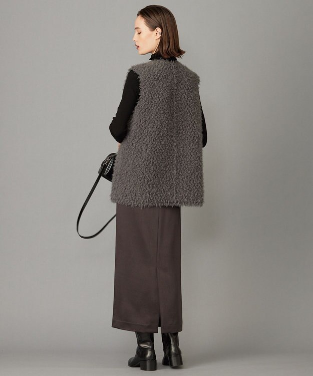 ICB 【リバーシブル着用可能】フェイクムートン ジレ チャコール系