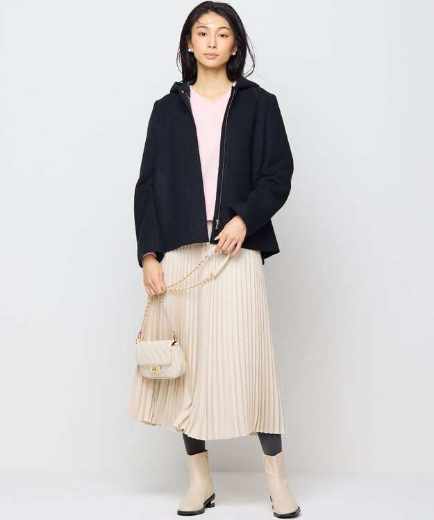 組曲 L 【2WAY】ウールモッサ ショートコート ブラック系