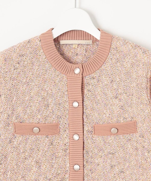 自由区 【XSサイズ～/洗える】カラーミックスツイード ニットカーディガン ローズ系7