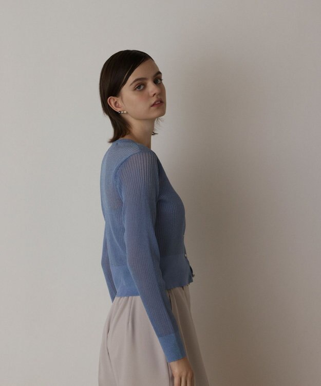 GRACE CONTINENTAL ラメリブシアーニットカーディガン ブルー