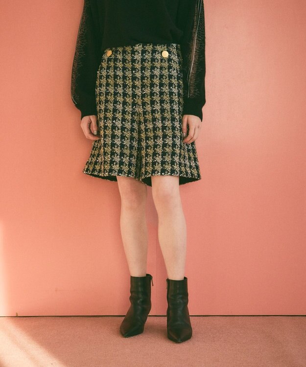 GRACE CONTINENTAL シャイニーツイードハーフパンツ ネイビー