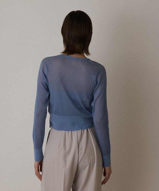 GRACE CONTINENTAL ラメリブシアーニットカーディガン ブルー