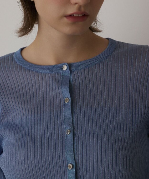 GRACE CONTINENTAL ラメリブシアーニットカーディガン ブルー