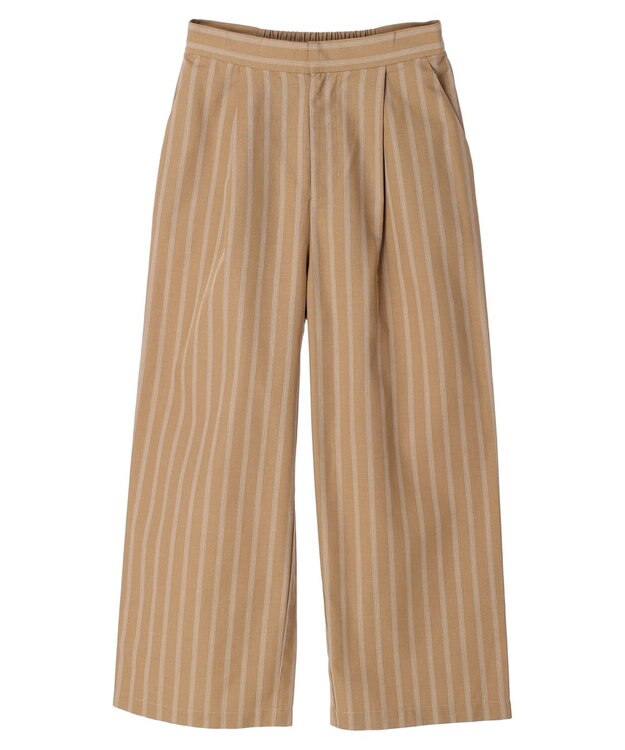 Green Parks 綿麻混タックストレートワイドパンツ Stripe