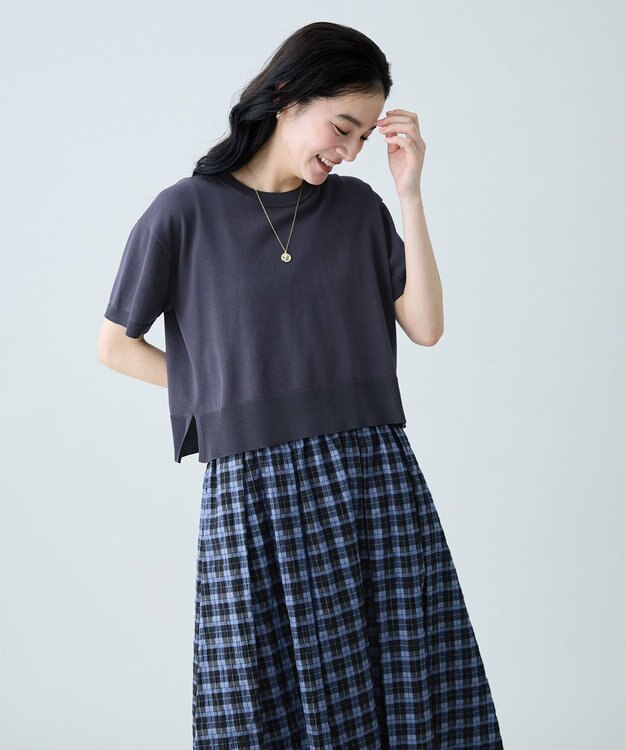 ANY 【2SET】ニット×チェックスカートセット ブルー系