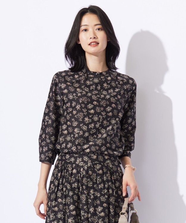 J.PRESS LADIES S 【洗える】ラインフラワープリント ブラウス スレート系