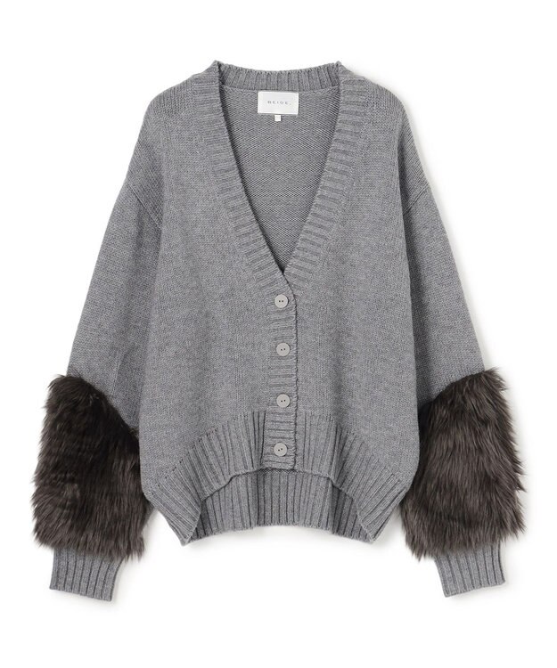 BEIGE， 【洗える】CHESTER / フェイクファーVネックカーディガン Md.Gray