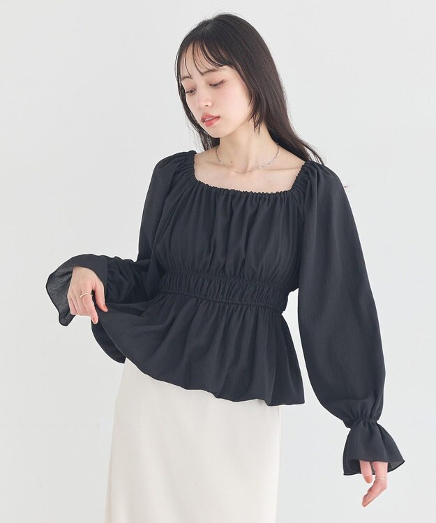 earth music&ecology バルーンヘムブラウス Black