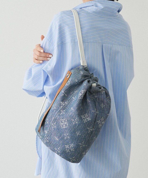 russet デニムジャガード3WAY巾着バッグ(CE-1688) Indigo