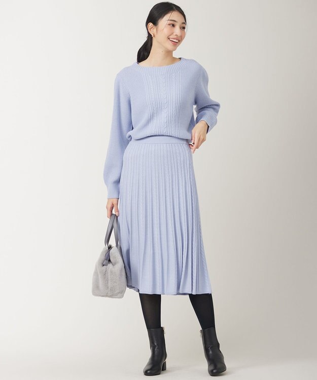 ANY SIS 【セットアップ対応】スフレケーブルニット スカート ミントブルー