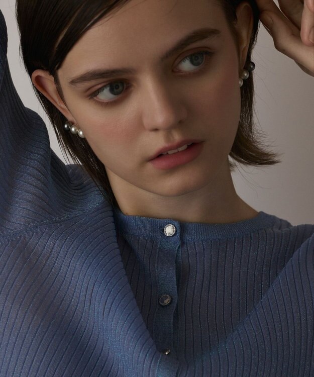 GRACE CONTINENTAL ラメリブシアーニットカーディガン ブルー