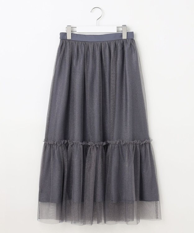 Feroux 【洗える】ラメチュール スカート ライトグレー系