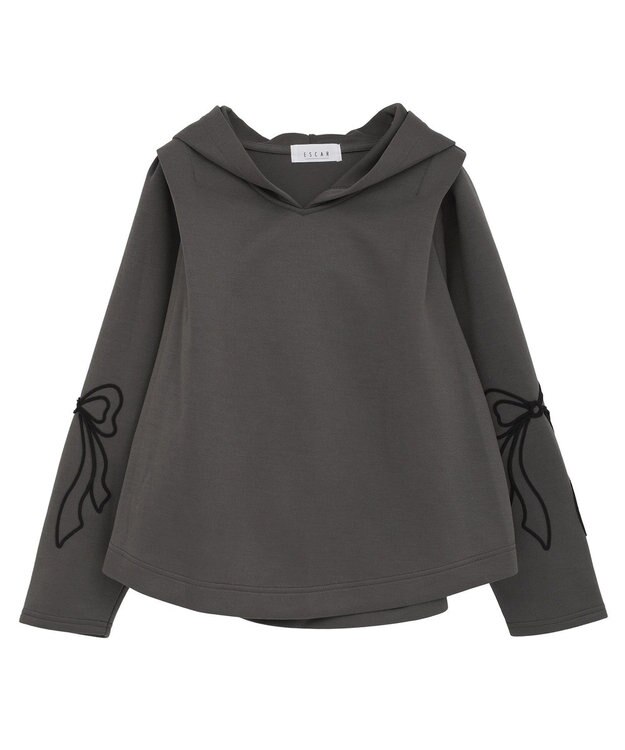 Green Parks ■ESCAR リボンコード刺繍フーディ Charcoal Gray