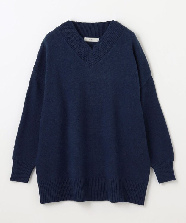 ANY ラムウールＶネックプルオーバー ダークブルー