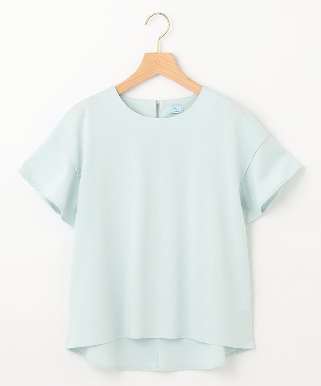 組曲 L 【洗える】シルケットポンチ フリルスリーブ カットソー スモーキーグリーン系