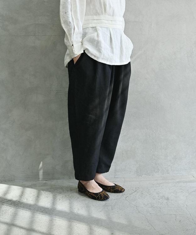 muuc 〈高品質ベルギーリネン100%〉〈遠州織物の工場で作られた上質な生地〉〈通年着られる〉キャンバス生地のイージーパンツ ブラック