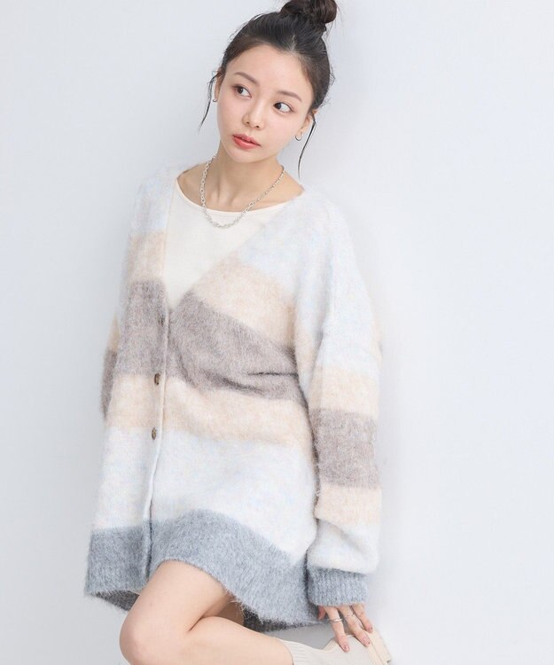 earth music&ecology グラデーション起毛ニットカーディガン Beige