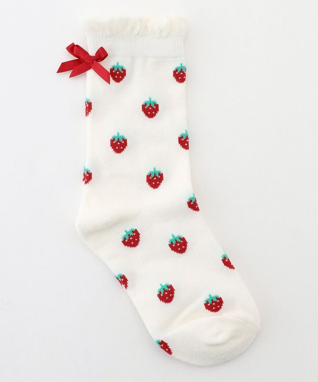 ANY KIDS いちご総柄ソックス ホワイト