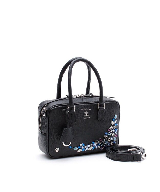 A.D.M.J. スワロフスキー・クリスタル　牛革　ボストンバッグ　23cm SKK