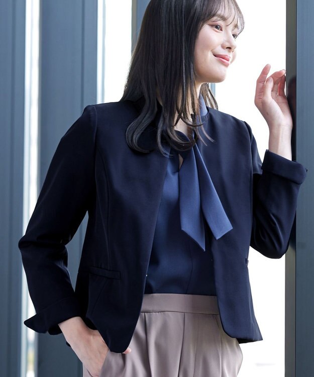 Tiaclasse L 【ダブルクロス】ノーカラージャケット ネイビー