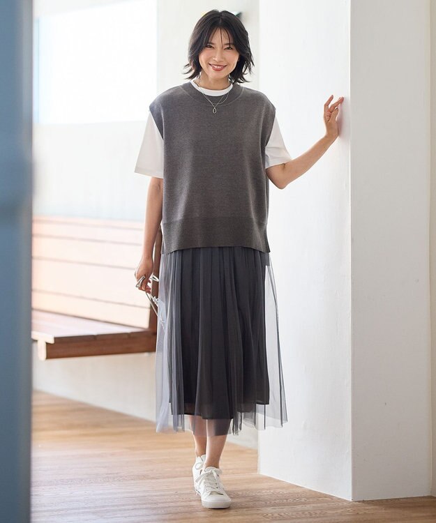 ANY 【ウエストゴム】シャイニーチュールスカート チャコール
