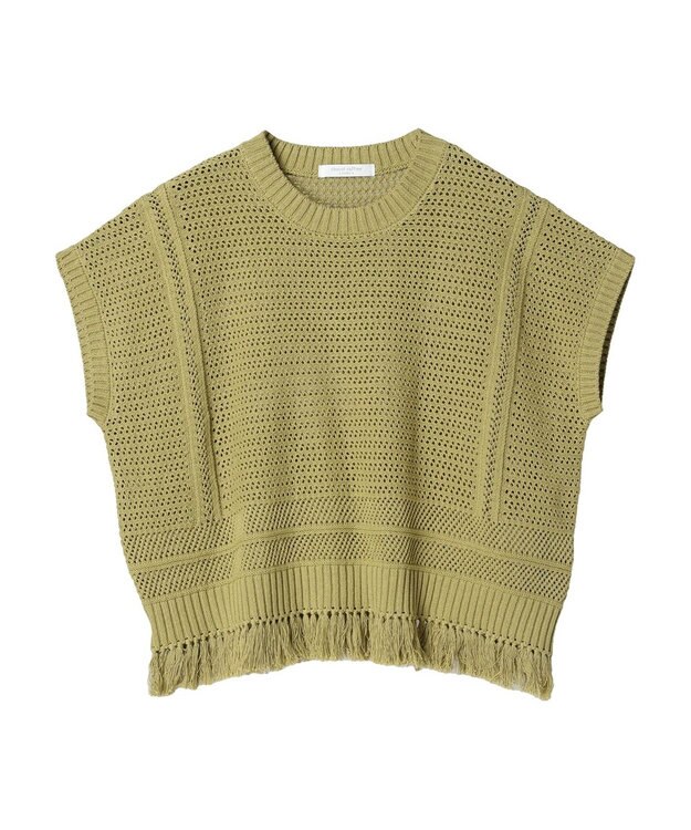 Green Parks 裾フリンジメッシュニットプルオーバー Green