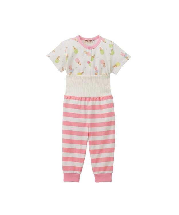 MIKI HOUSE HOT BISCUITS アイス柄 腹巻付き半袖パジャマ ピンク