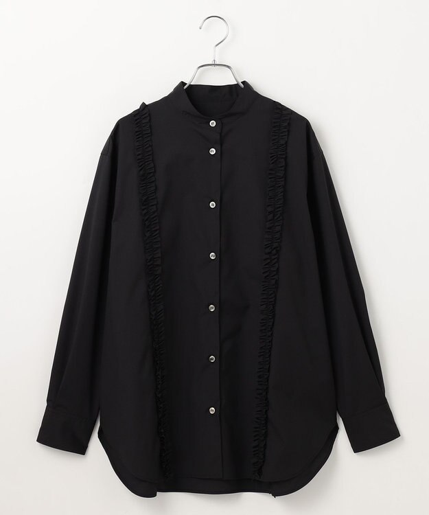 #Newans 【洗濯機可能/シワになりにくい】パネルフリルシャツ ブラック
