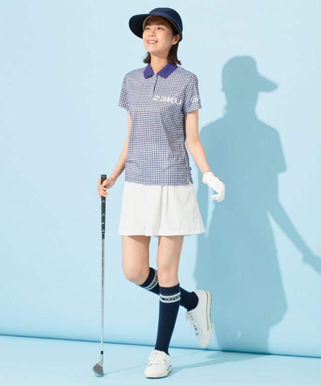 23区GOLF 【WOMEN】【接触冷感・UVケア・吸水速乾】ギンガムチェック柄 ポロシャツ ネイビー系3