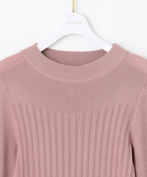 ANY SIS 【2WAY】リボン付き パフスリーブリブ ニット スモーキーピンク