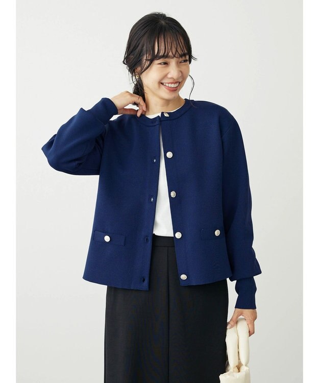 Green Parks ゴールド釦ボックス型カーディガン Navy