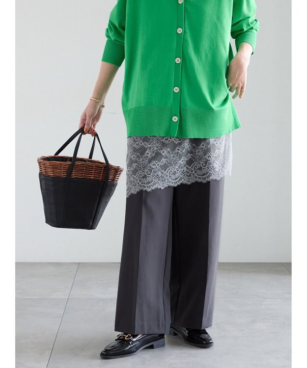 Te chichi 【雑誌掲載アイテム】ダブルクロスイージーワイドパンツ チャコールグレー