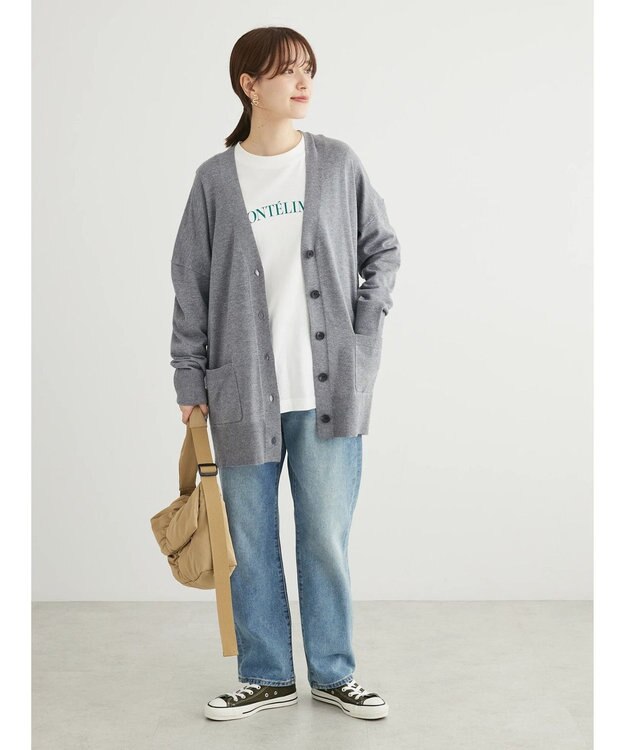 Green Parks もちやわ　Ｖネックミディ丈ニットカーディガン Dark Gray Mixture