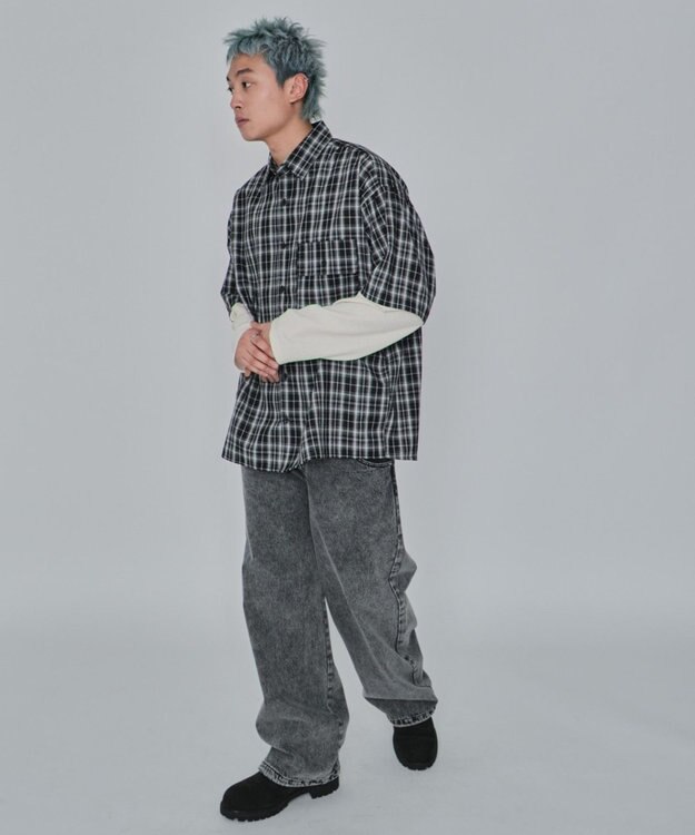 WEGO 【ユニセックス着用ITEM/MLサイズ展開】チェックレイヤードシャツ（LS） ブラックチェック1